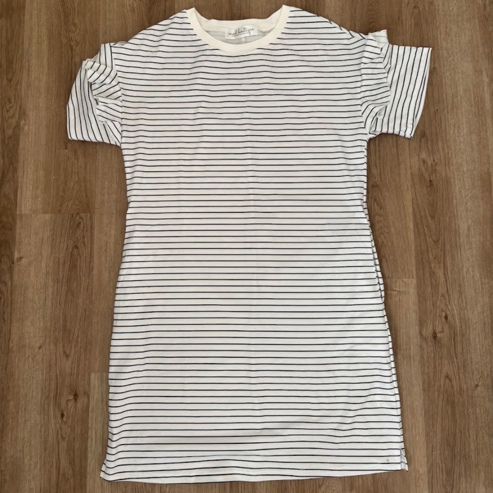 Mod Boutique Striped T-Shirt Dress with Ruffle Sleeve